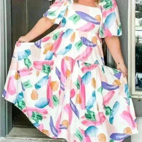Boutique Summer Splash watercolor maxi dress; size S - Picture 1 of 5